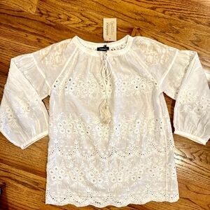 SUNDANCE CATALOG Tolani GORGEOUS White Eyelet Embroidered Blouse Small